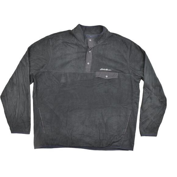 Eddie Bauer Black Pullover Sweater 2XL Polyester Snap Button Quarter - Picture 1 of 9